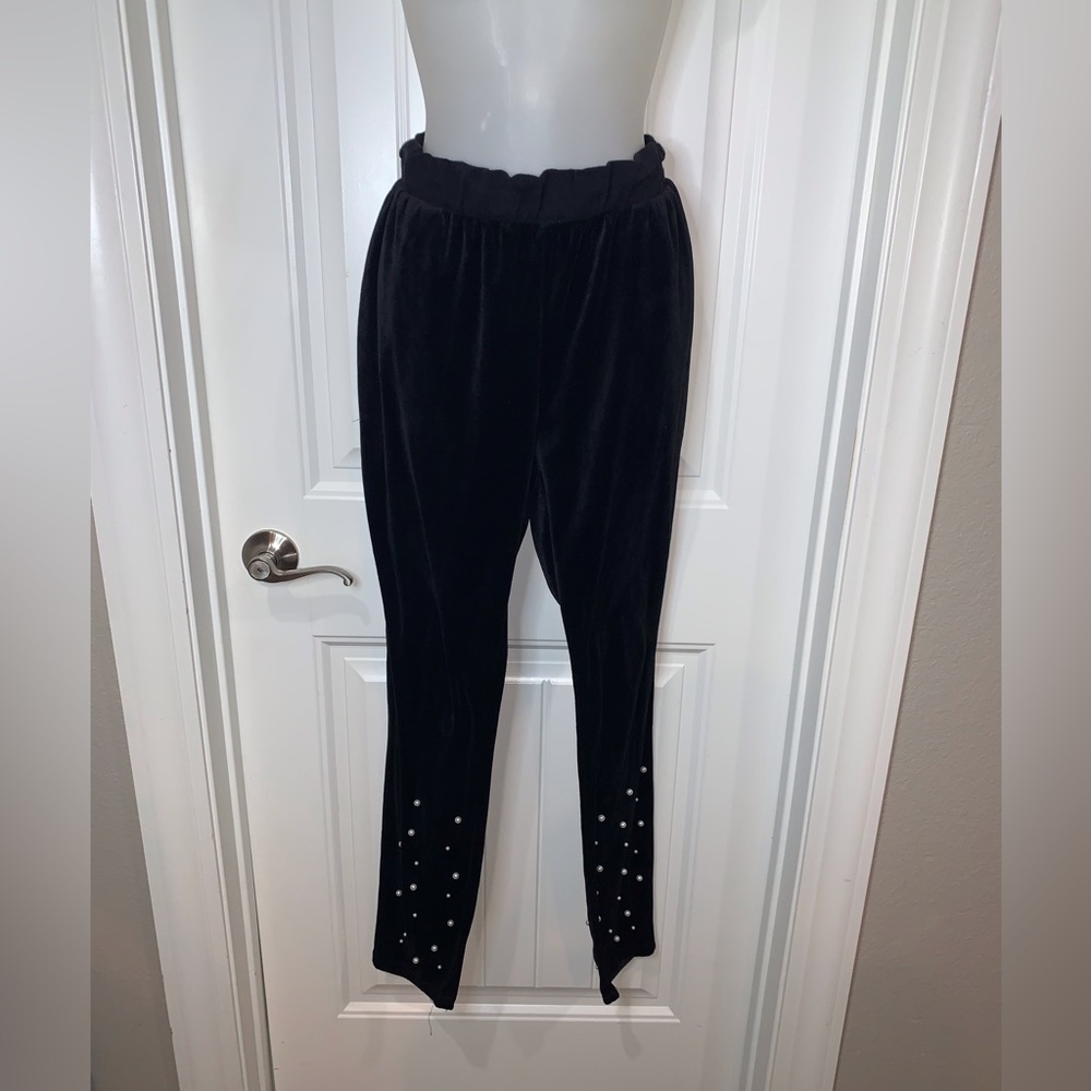 Ashley Sport Plus Black Velvet Pants with Pearl Details NWOT